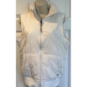 prAna Elsa Women’s Quilted Sherpa Lined Vest White Cream Zip Front New $129